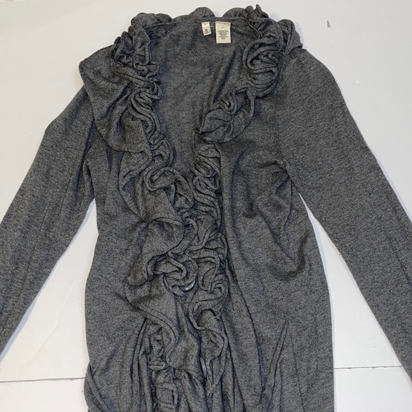 Anthropologie Moth Grey Ruffle Front Cardigan - Women’s Size Medium - Picture 3 of 8